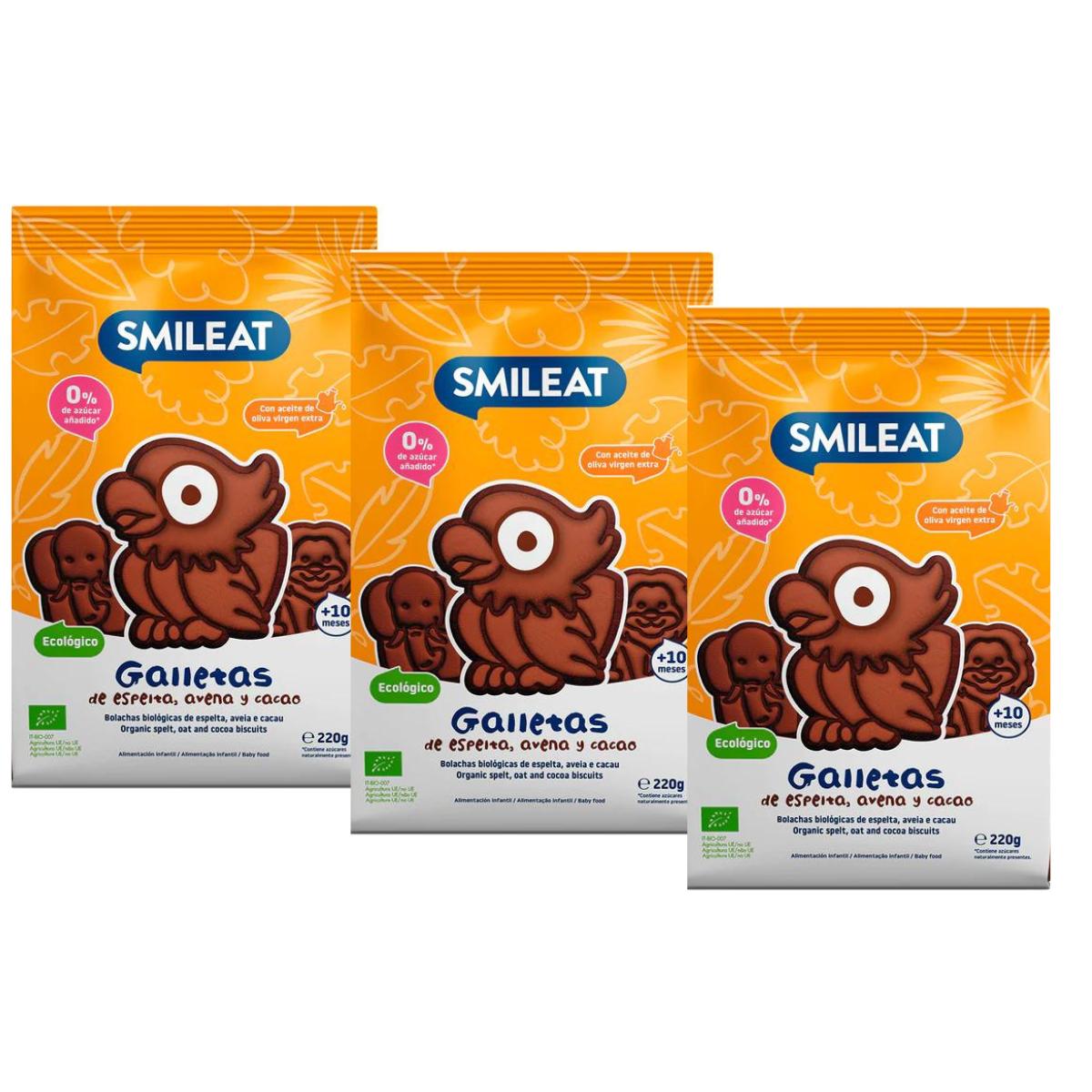 Pack 3 x Galleta espelta, avena y cacao ECO 220 g Smileat