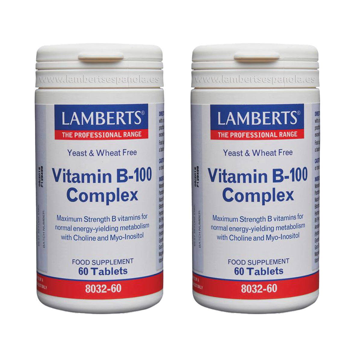 Pack 2x Complejo de Vitamina B-100, Lamberts, 60 tabletas