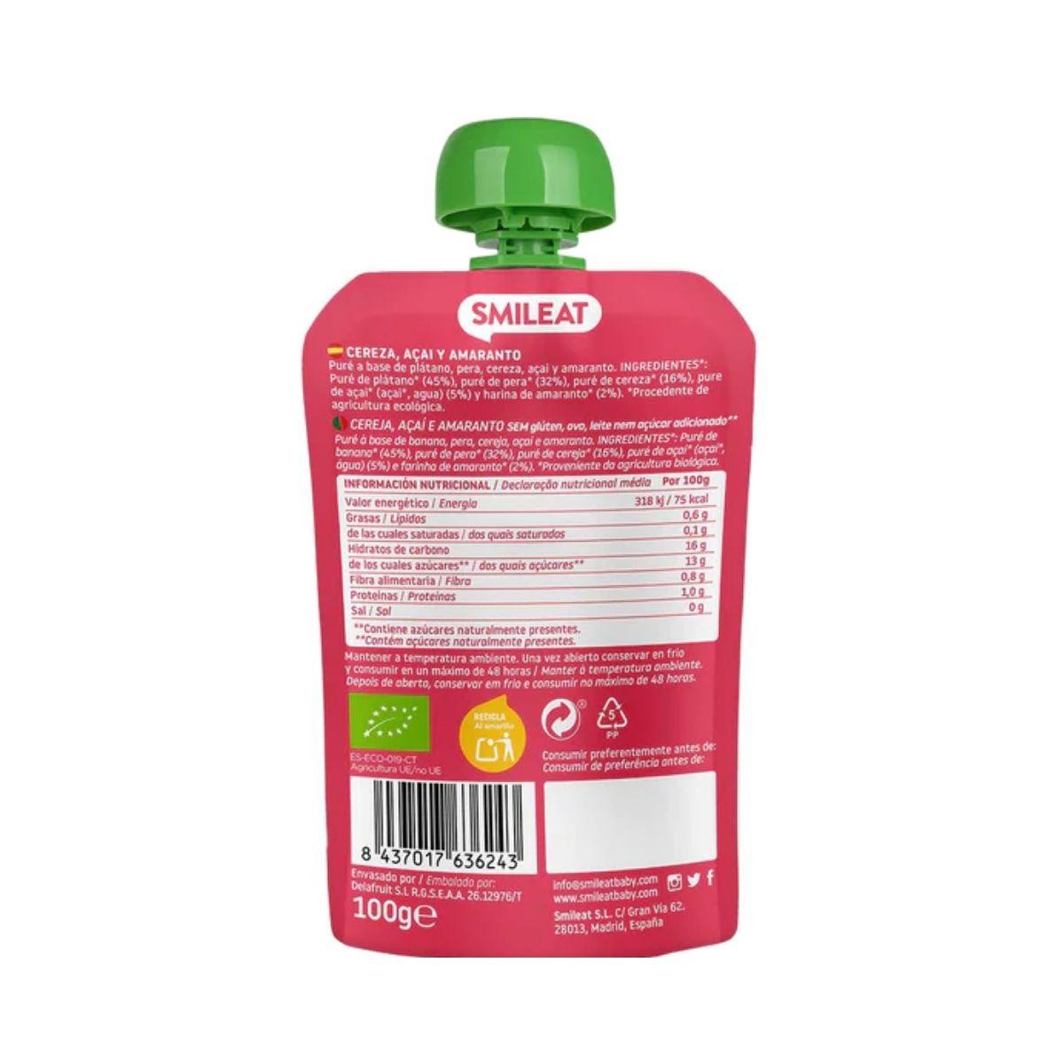 Pack 10 uds Pouches de Cereza, Açai y Amaranto ECO Smileat 100g
