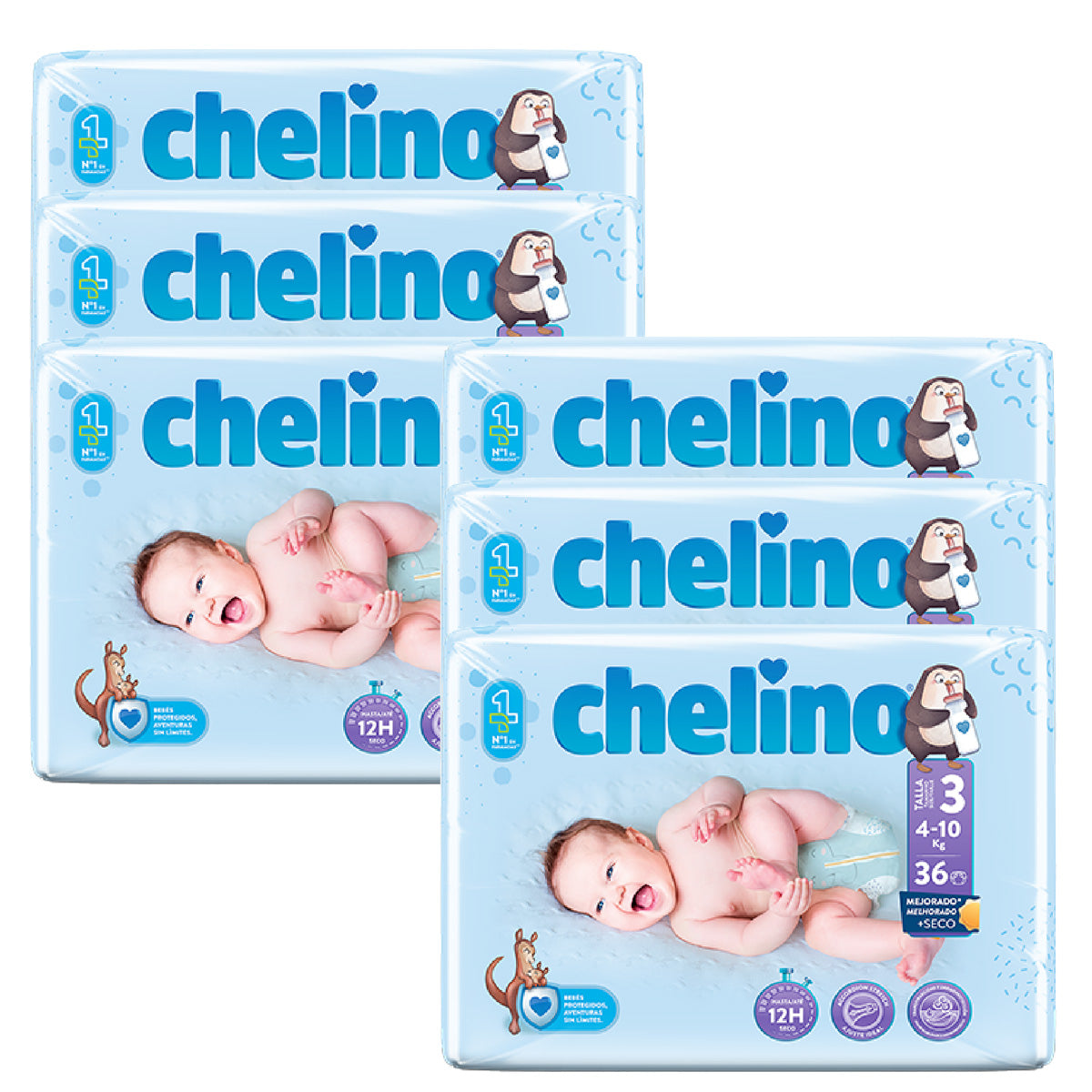 Pack 6 x Pañal T3 Tumbado (4-10Kg) 36 uds, Chelino