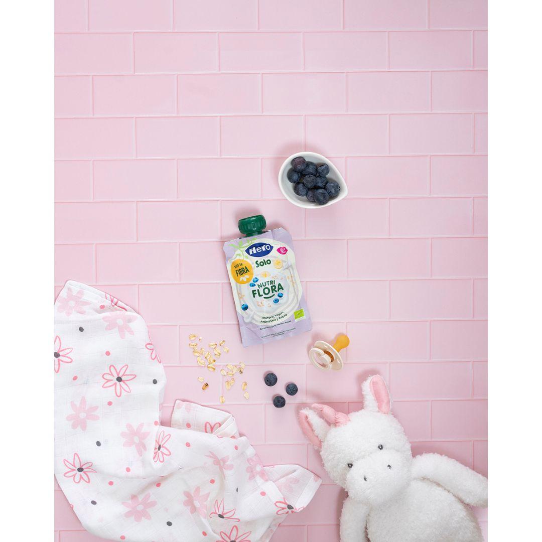 Bolsita Nutri Flora sabor Plátano, Arándanos, Yogur y Avena 100 g Hero Solo