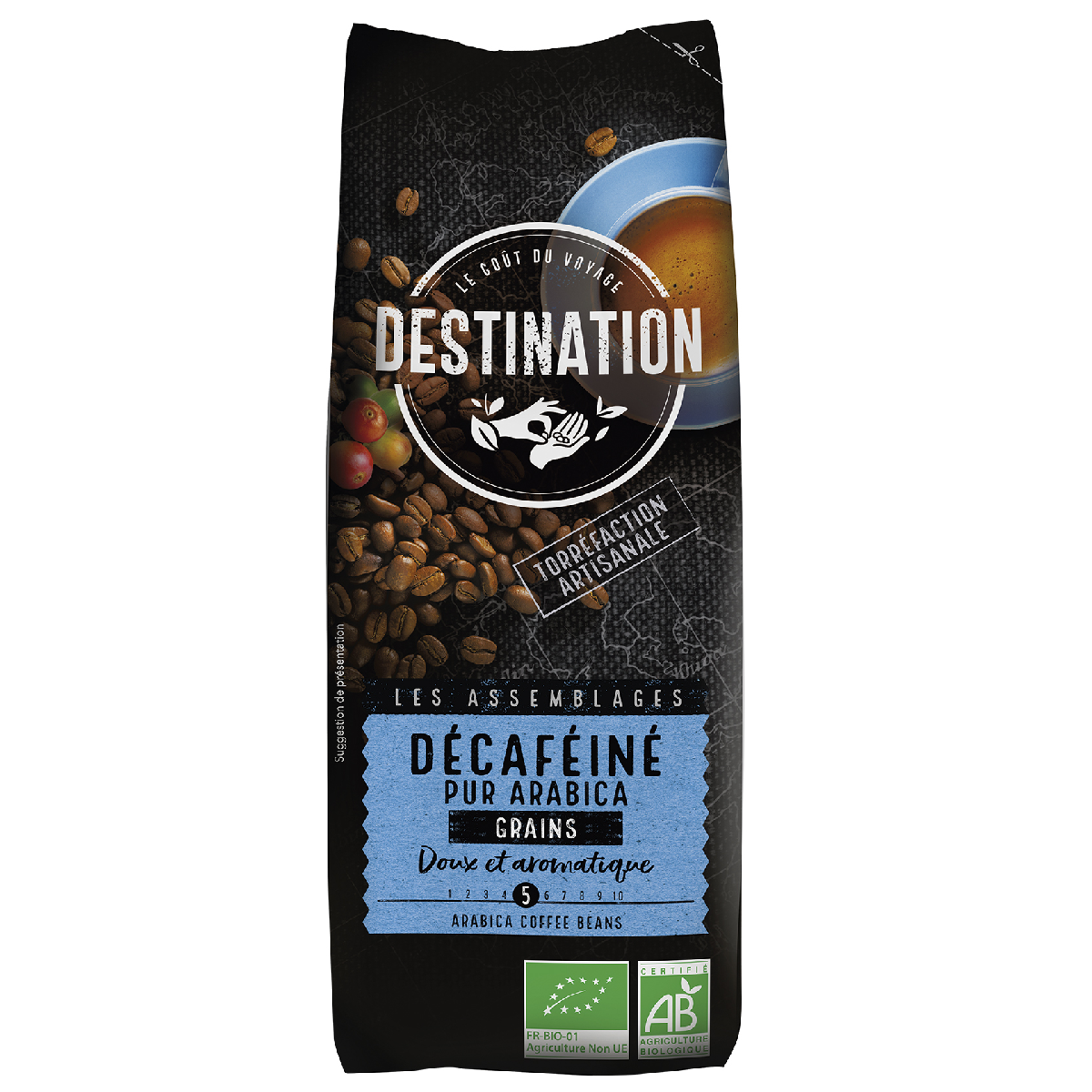 Café en Grano Descafeinado 100% Arábica Bio Destination 250 g