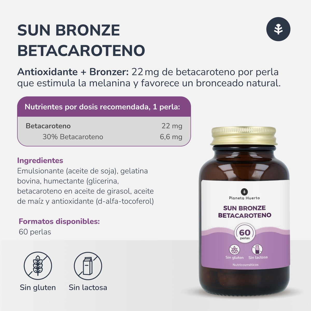 Sun bronze betacaroteno Planeta Huerto 60 perlas