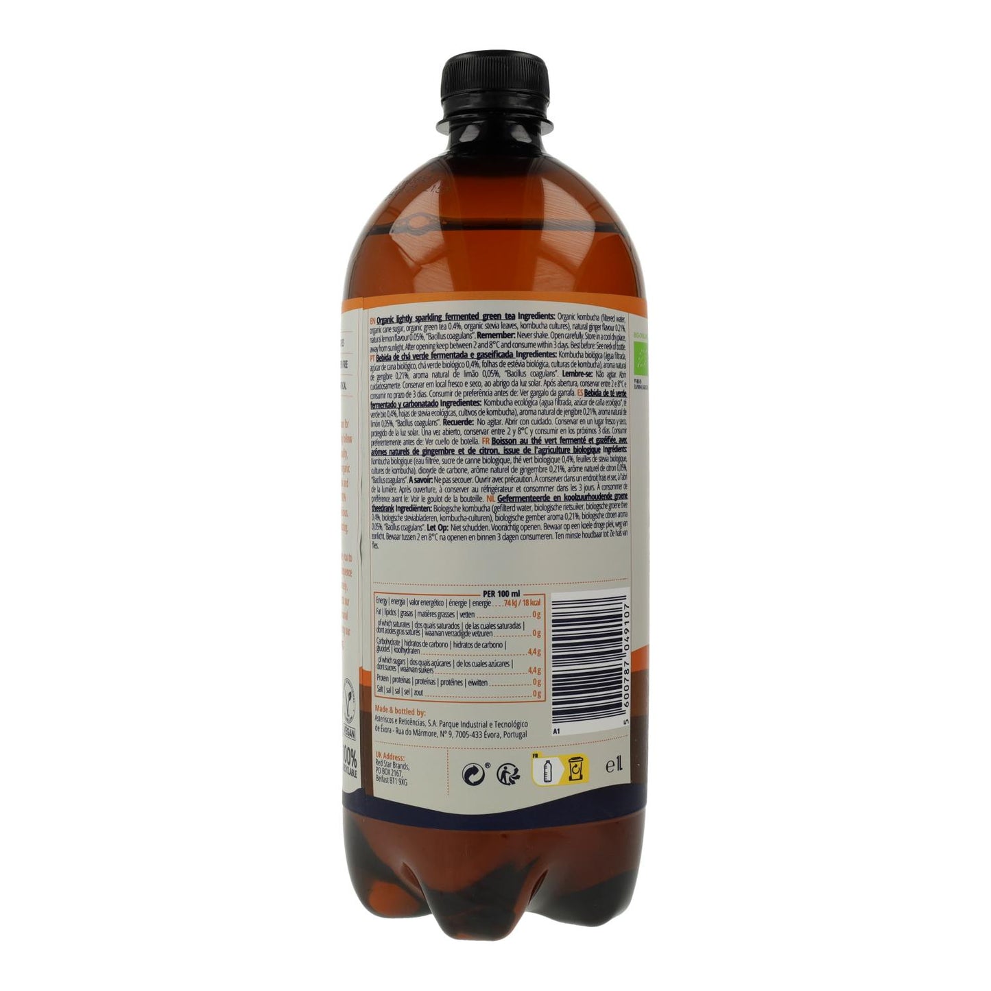 Bebida Kombucha BIO Jengibre y Limón Captain Kombucha 400 ml