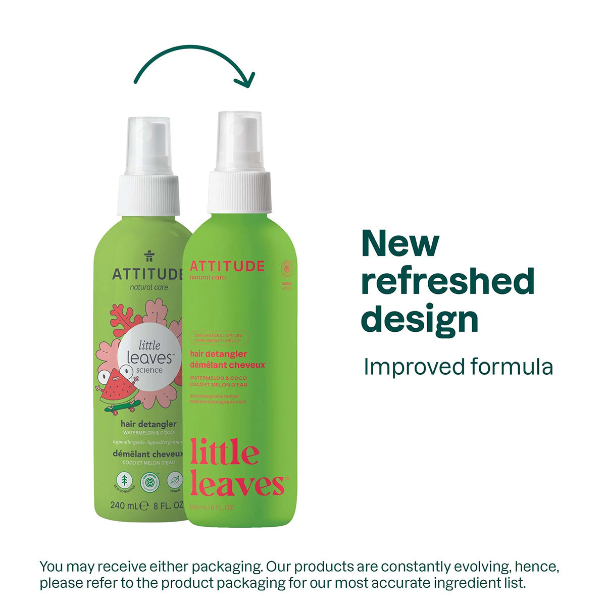 Super Leaves kids Desenredante capilar para niños Sandía y coco Attitude 240 ml