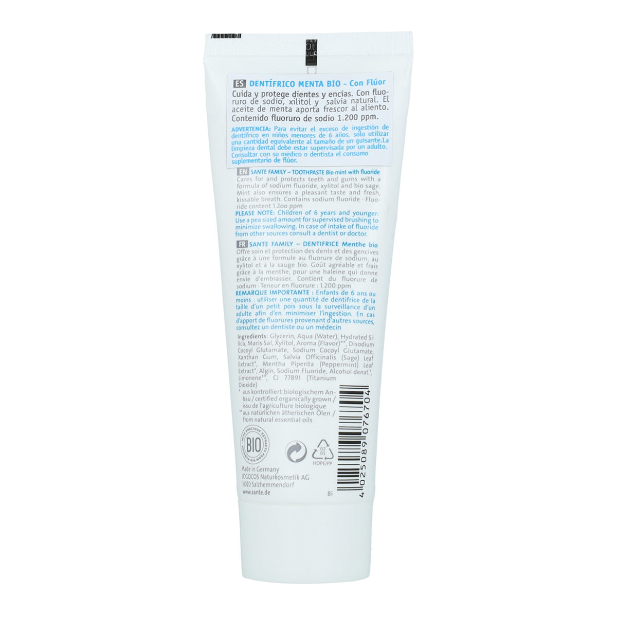 Dentífrico de menta con flúor Sante 75 ml