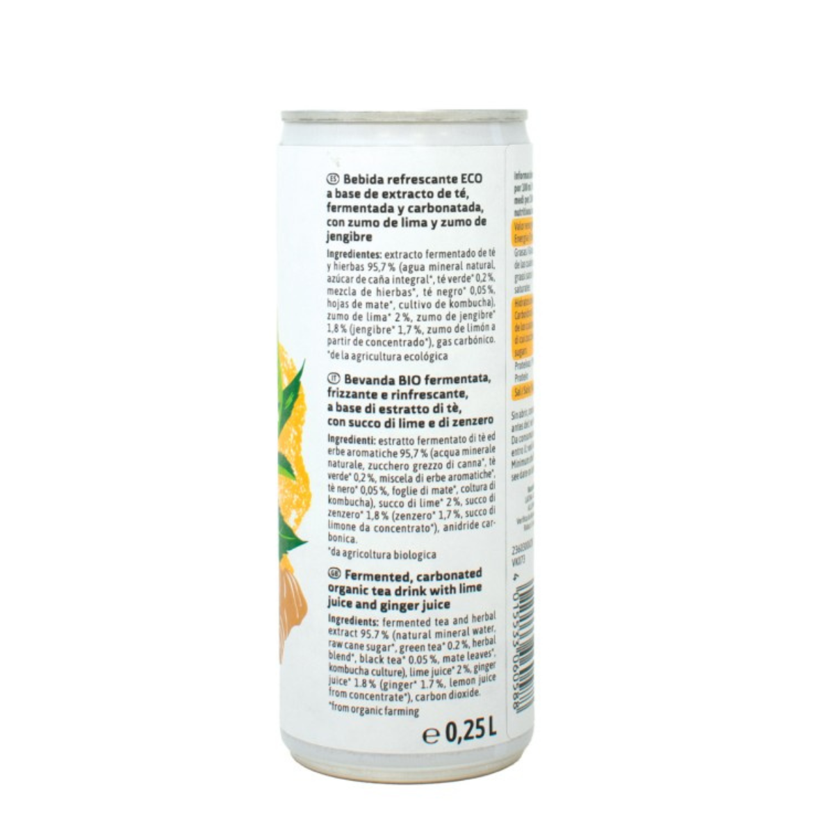 Kombucha lima y jengibre BIO Voelkel lata 250 ml