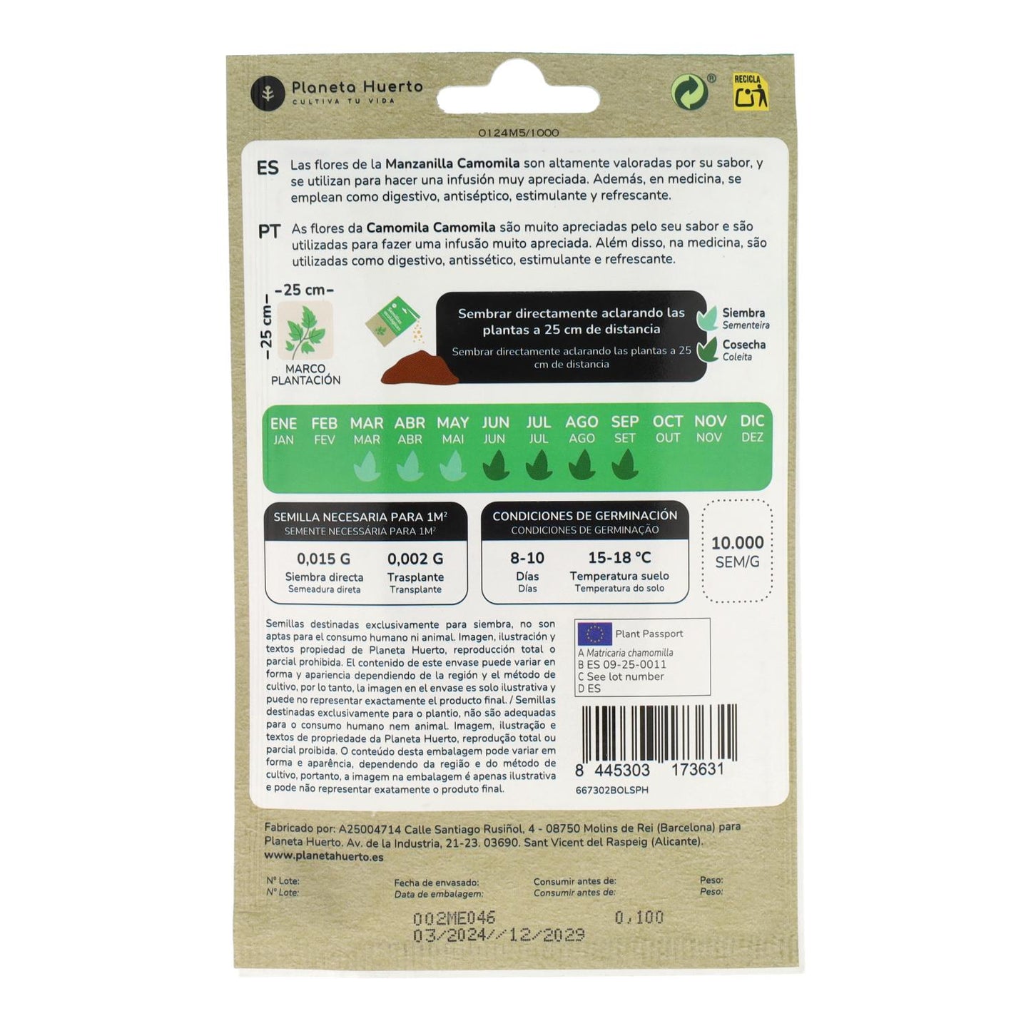 Semillas de Manzanilla camomila ecológicas Planeta Huerto