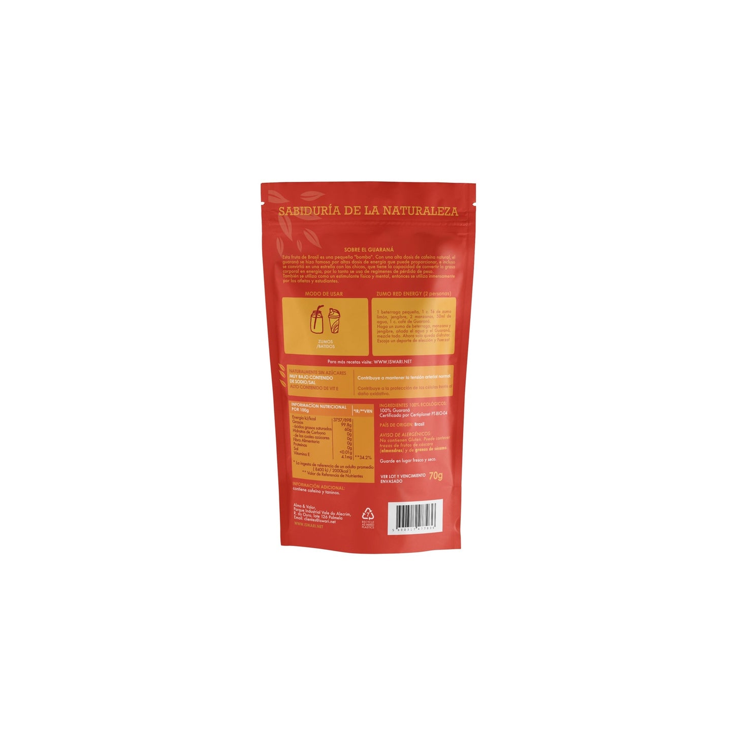 Guaraná en polvo Iswari, 70g