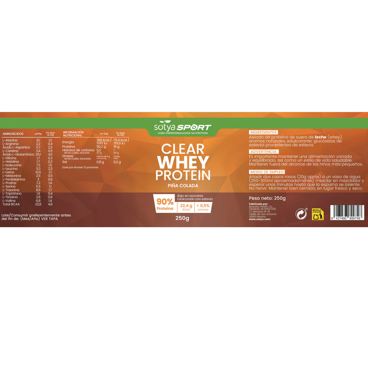 Clear whey protein piña colada Sotya 250g