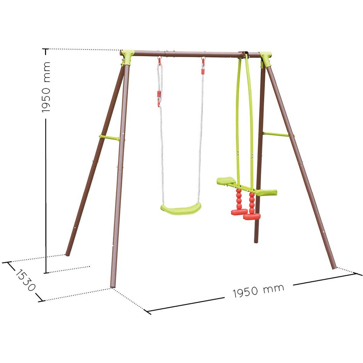 Columpio y balancín de acero marrón y verde Malo Soulet