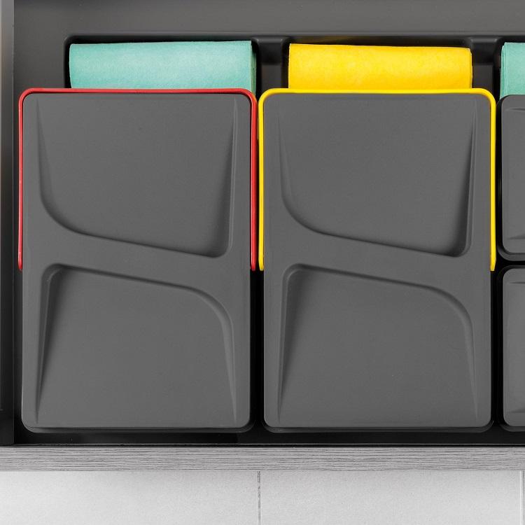 Contenedores para cajón de cocina Recycle, Altura 216, 2x12, Plástico gris antracita Emuca