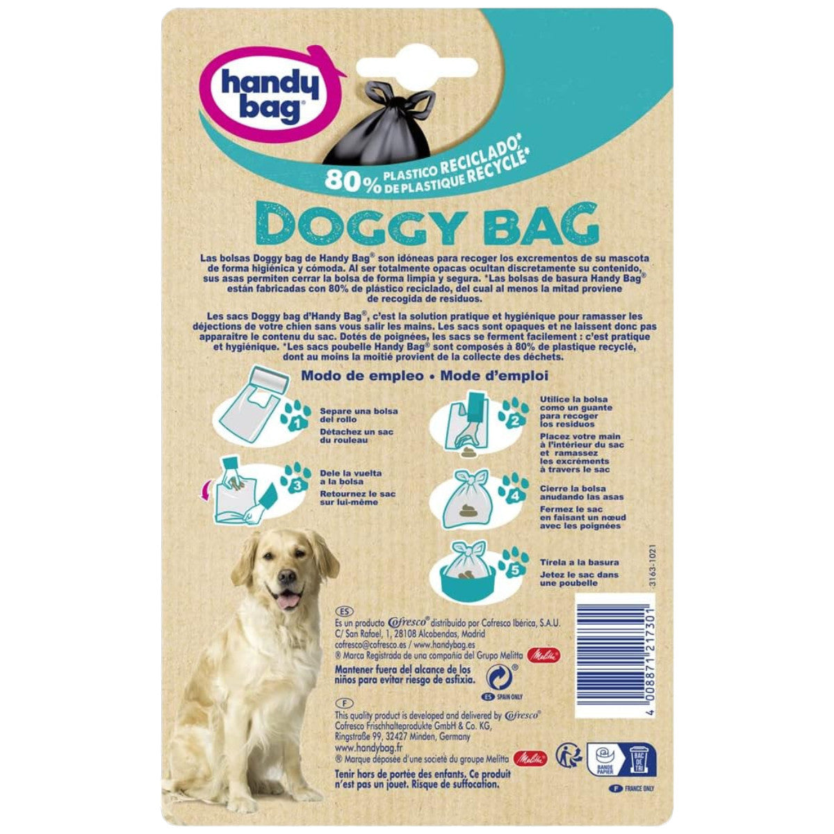 Bolsas basura Doggy Bag Mascotas Handy Bag 36 uds 100% recicladas
