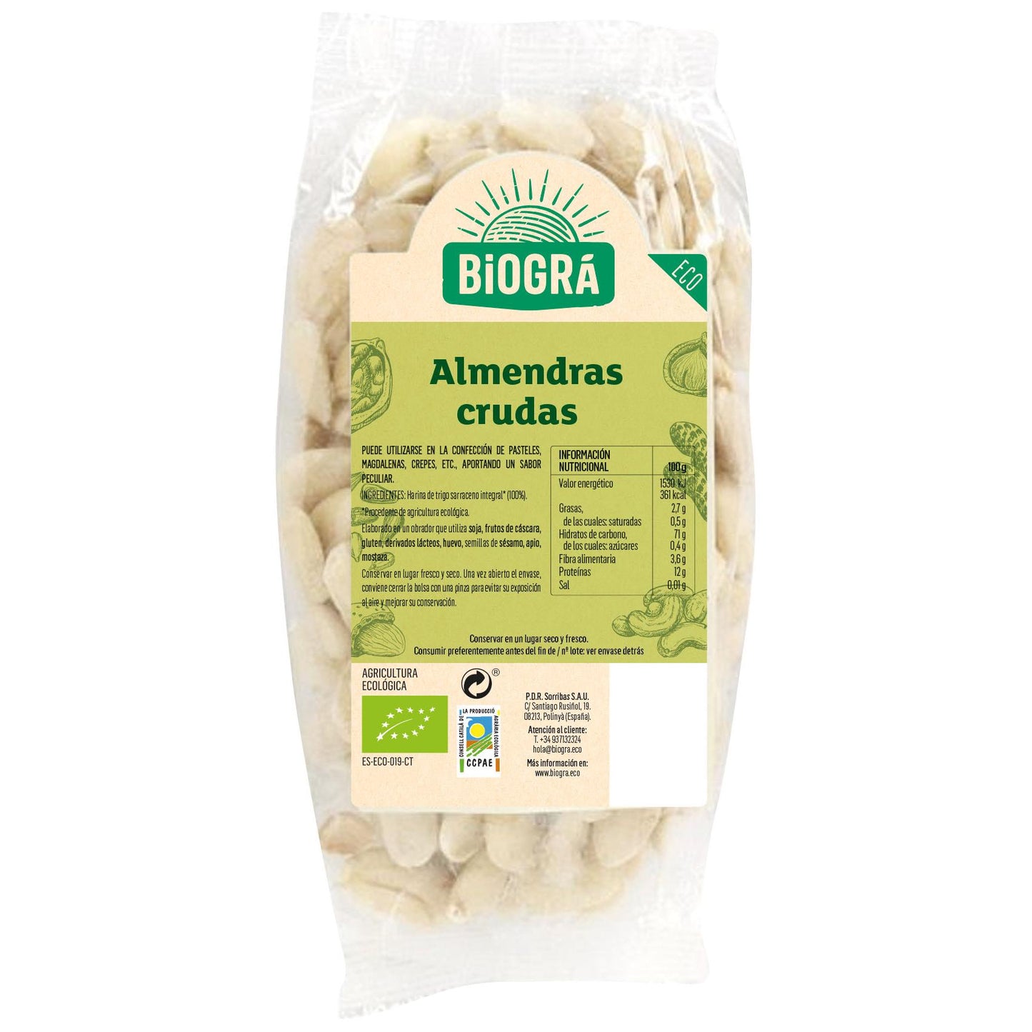 Almendras crudas y peladas Biogrà 200 g