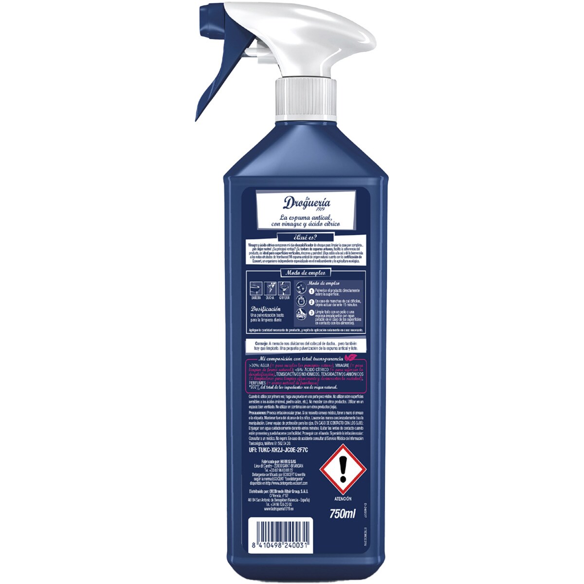 Limpiador antical en espuma con vinagre y ácido cítrico perfume de frambuesa pistola LA DROGUERIA 1919 750 ml