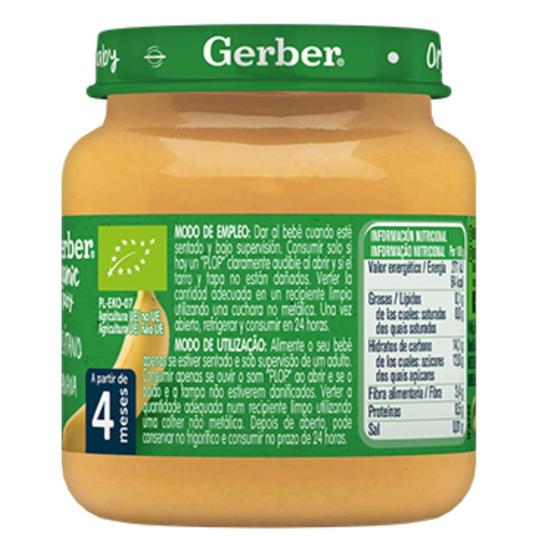 Tarrito de puré de frutas ecológico para bebés de Pera y Plátano Gerber 125 g