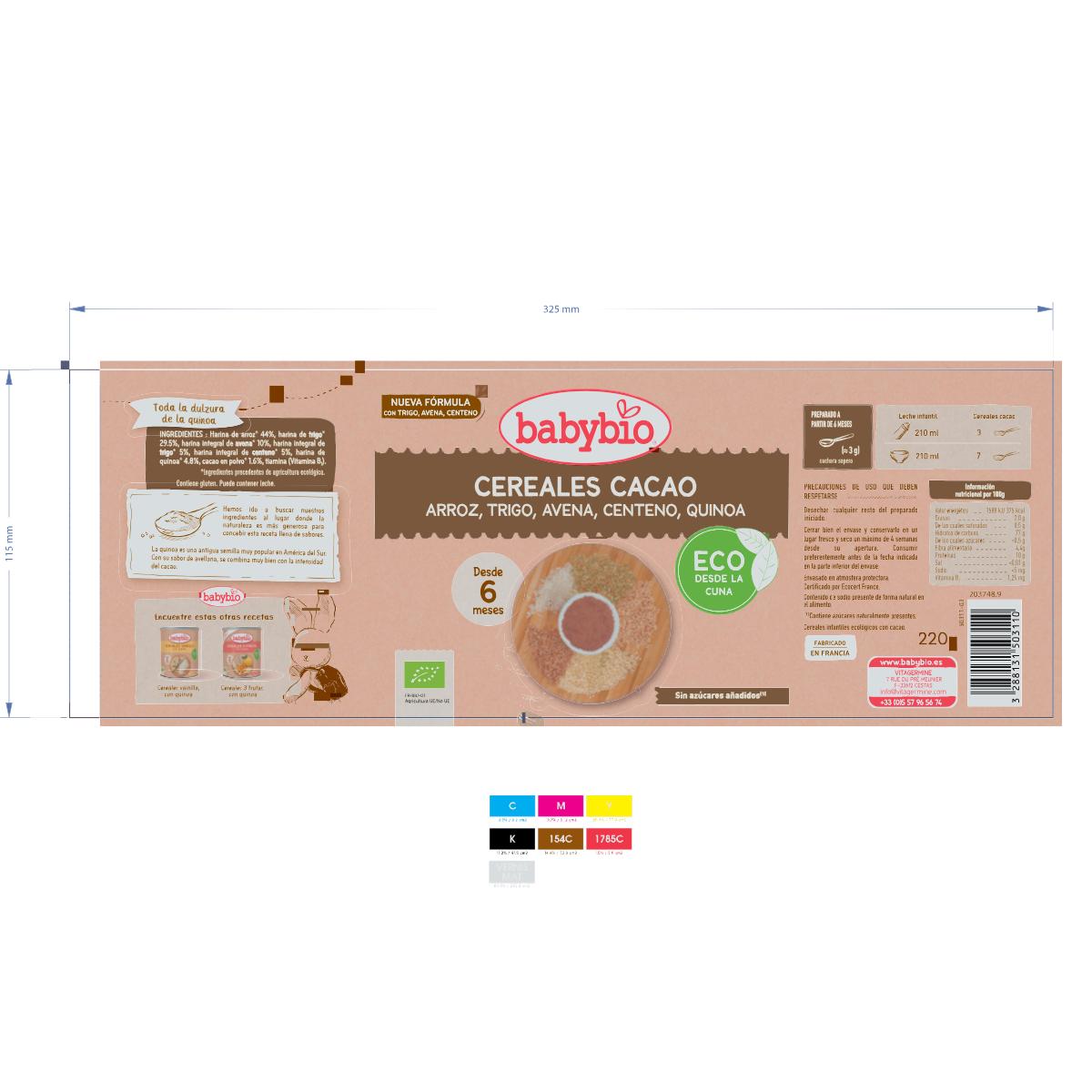 Cereales infantiles con cacao 220 g Babybio