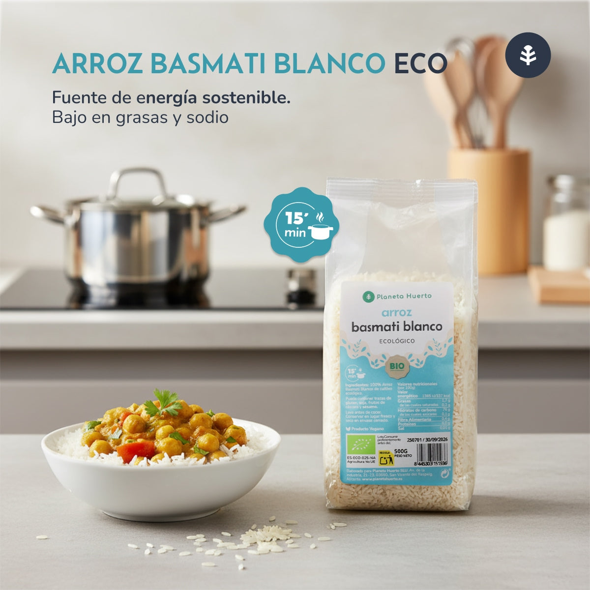 Arroz Basmati blanco ECO Planeta Huerto 500 g