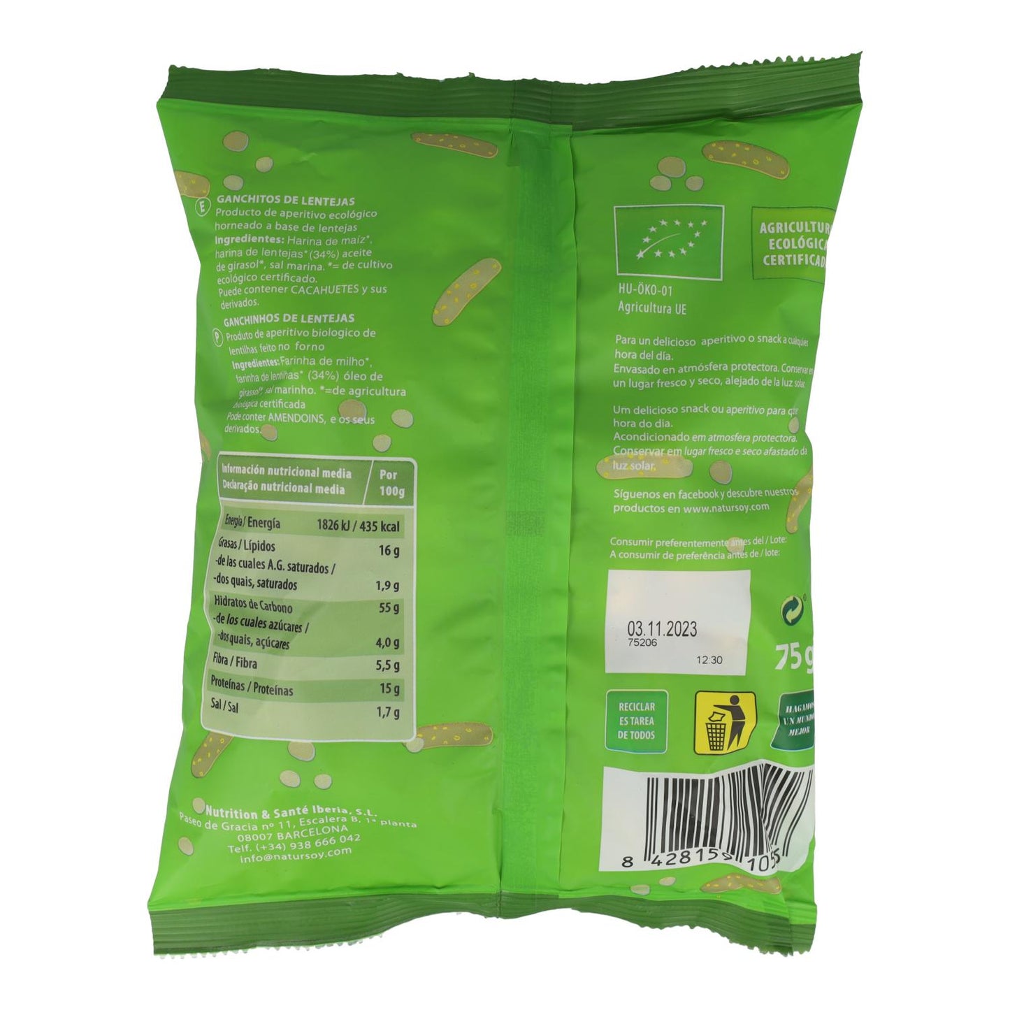 Ganchitos de Lentejas, 75 g. Natursoy