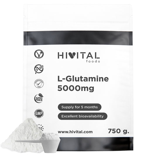 L-Glutamina 5000 mg Hivital 750 gramos de polvo vegano
