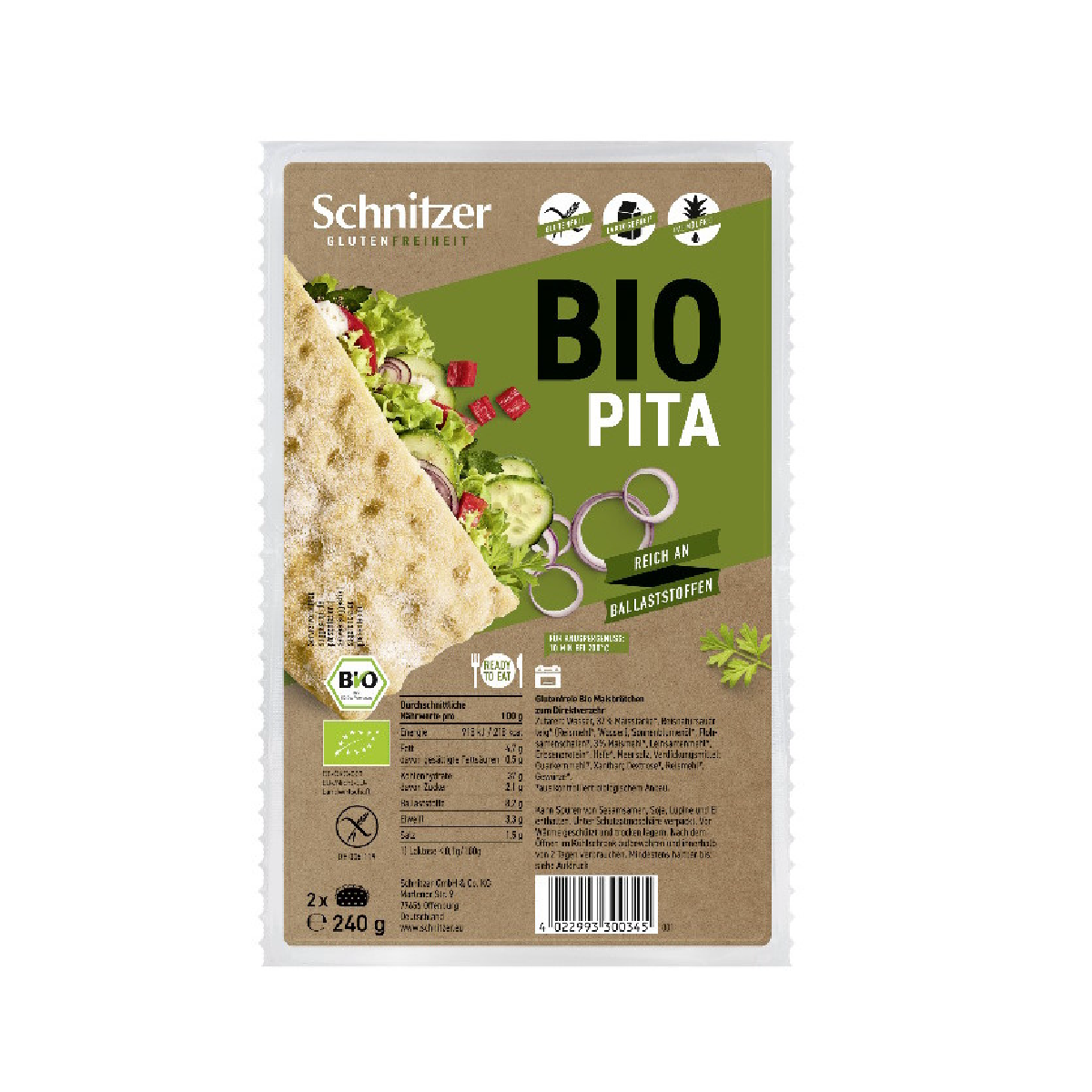 Pan de Pita bio Sin Gluten Schnitzer 240 g