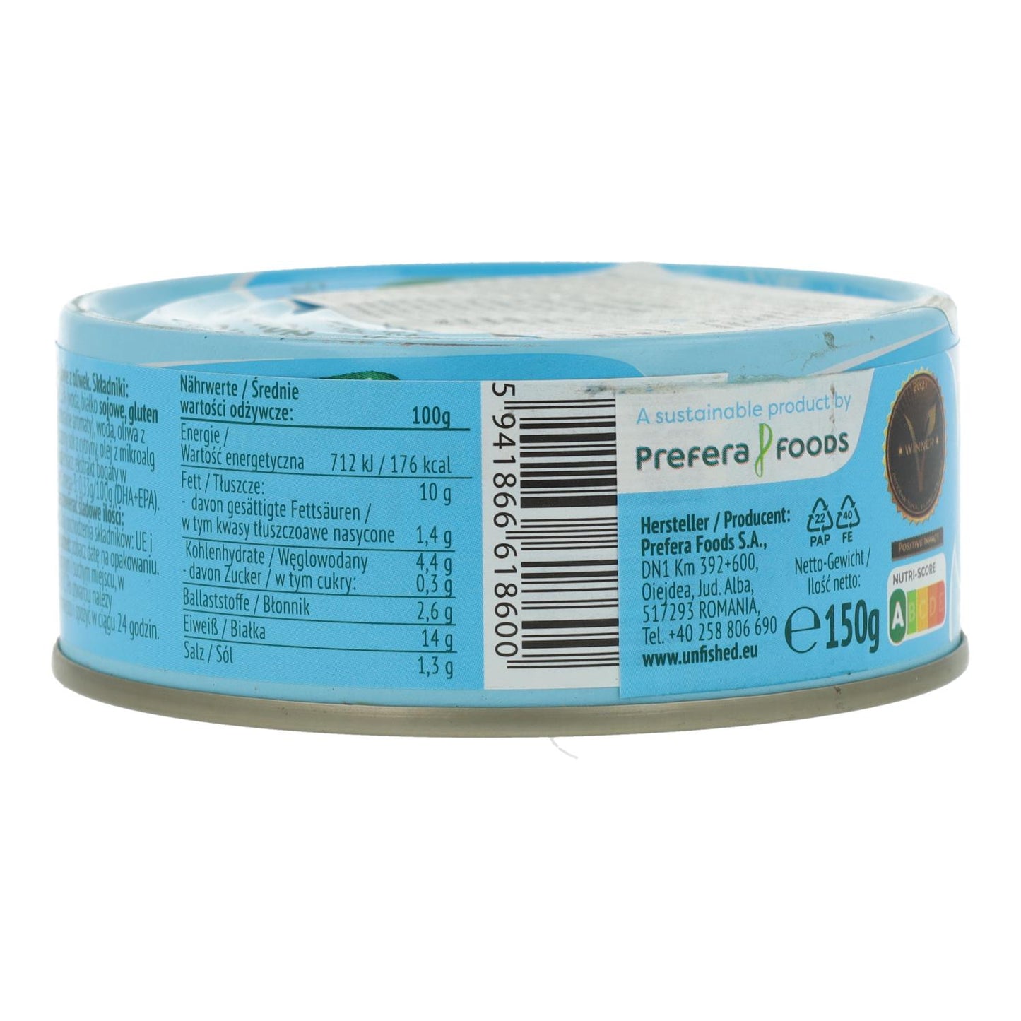 Atún Vegano en Aceite De Oliva Plantuna Unfished 150 g