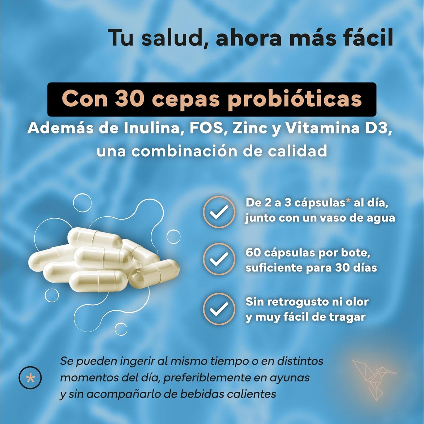 Probiótico Full Spectrum Complex con Inulina FOS Zinc y Vitamina D3 Sevens Nutrition 60 cápsulas