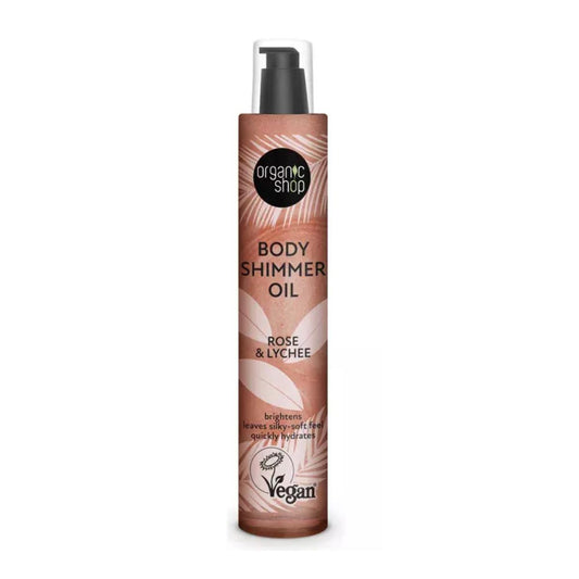 Aceite body shimmer rosa y lichi, Organic Shop 100 ml