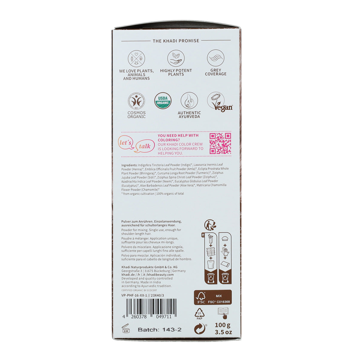 Tinte natural color castaño medio Khadi 100 g