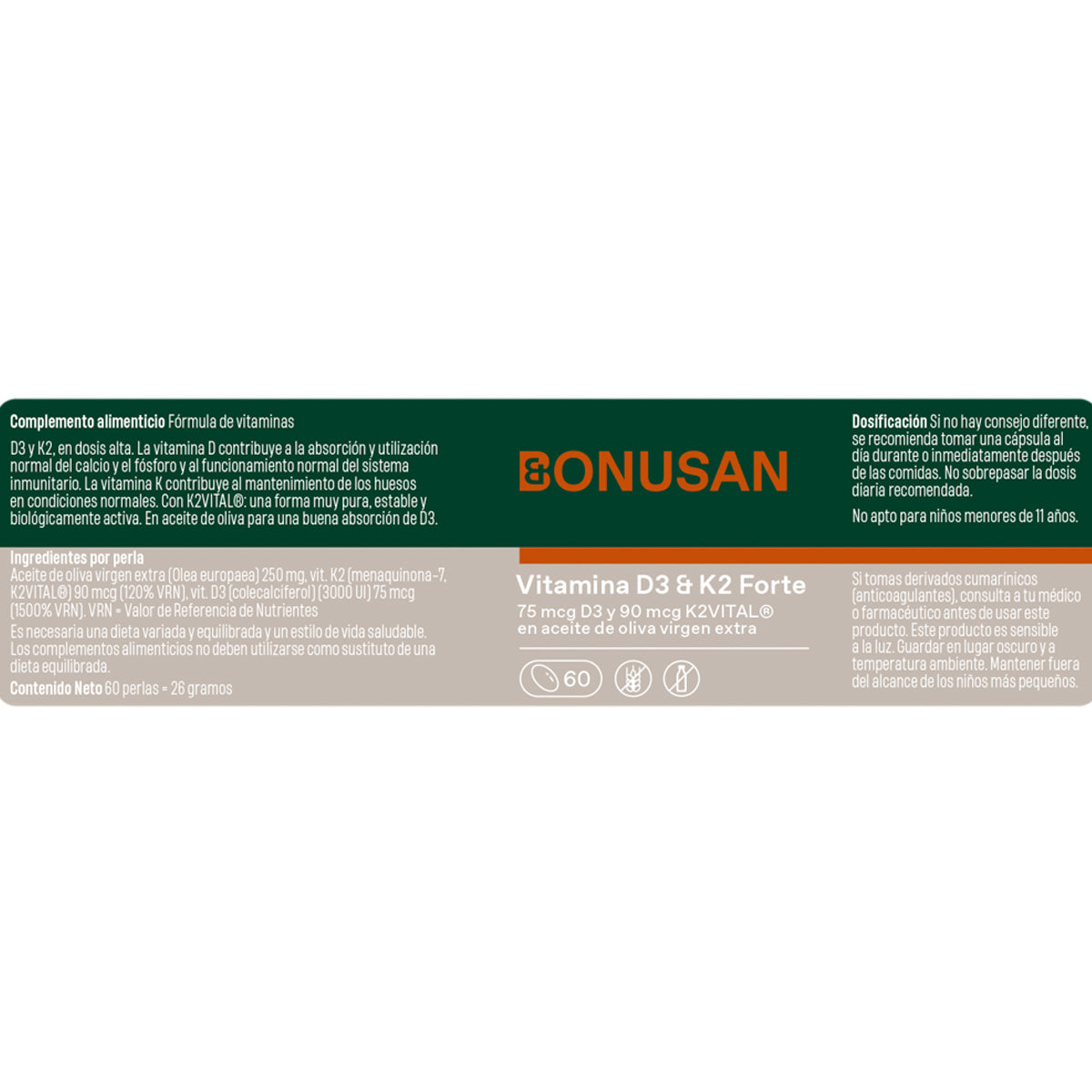 Vitamina D3 & K2 Forte, Bonusan, 60 perlas