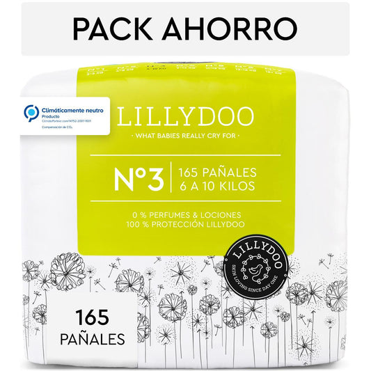 Pack ahorro Pañales LILLYDOO, Talla 3, 6-10 Kg, 165 uds