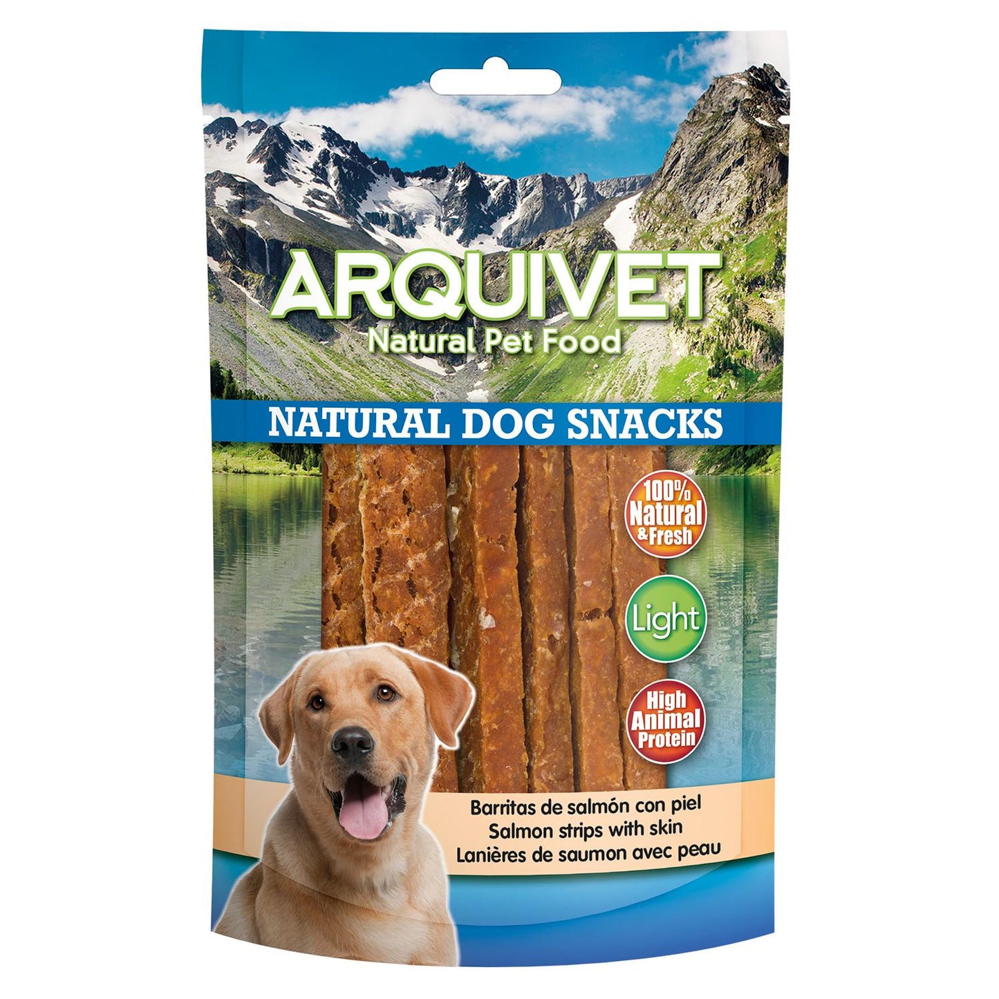 Snack natural para perros Barritas de salmon con piel  Arquivet 1 Kg