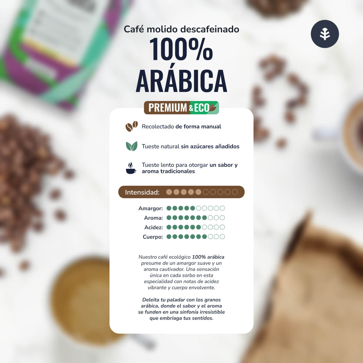 Café descafeinado molido Eco 100% Arábica Planeta Huerto 250 g