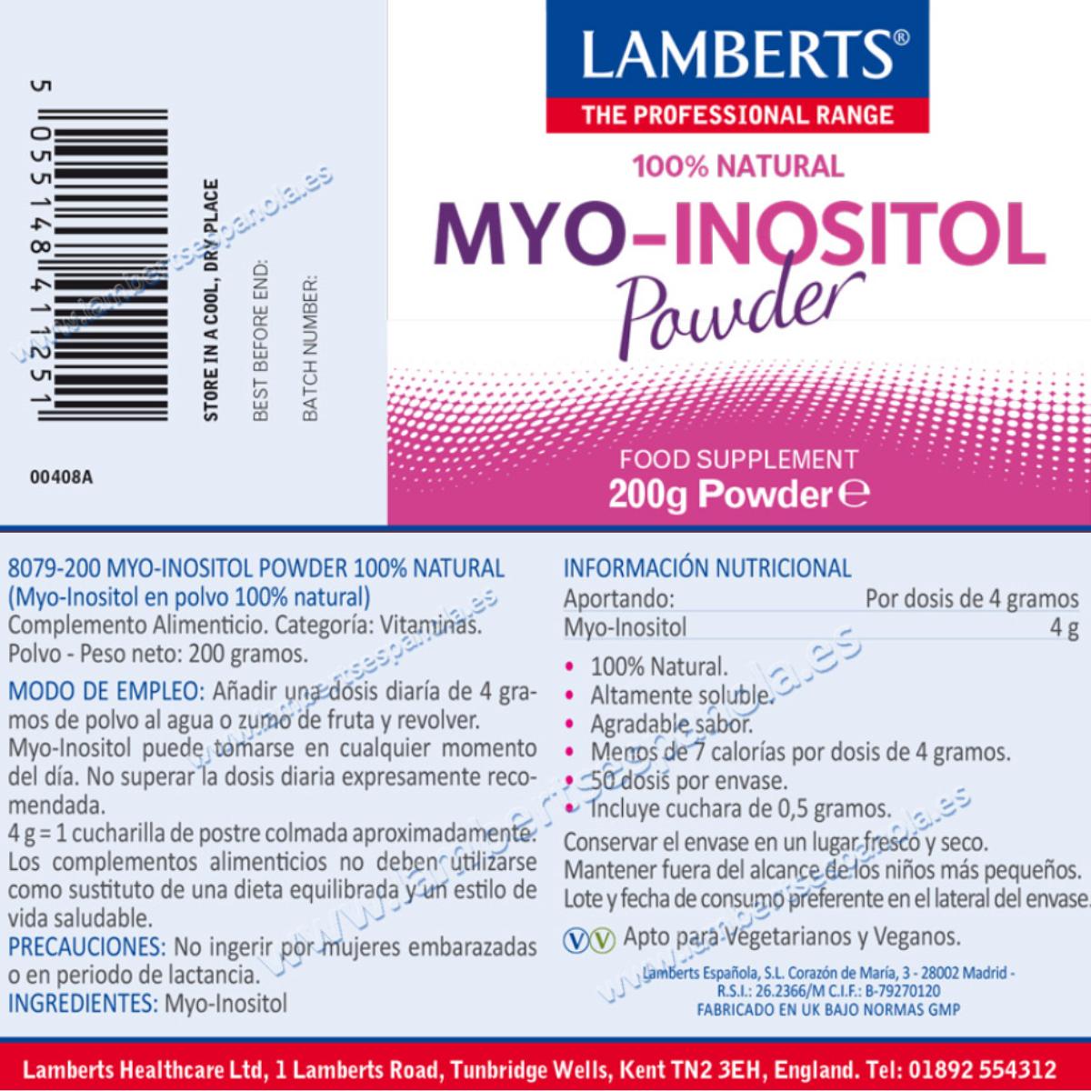 MYO Inositol en polvo Lamberts 200 g
