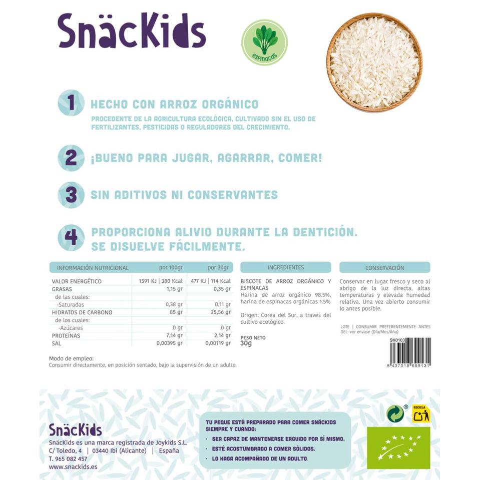 Snack ecológico para bebé +6 meses Biscotes Arroz y Espinacas