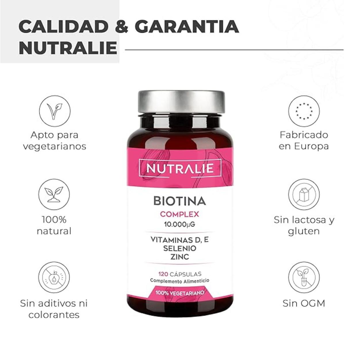 Nutralie Biotina complex 10000 mcg pelo, piel, uñas, 120 cápsulas