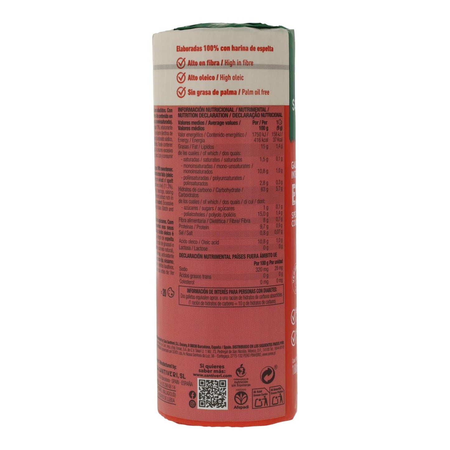 Galletas Integrales Espelta 0% azúcares Santiveri 180 g
