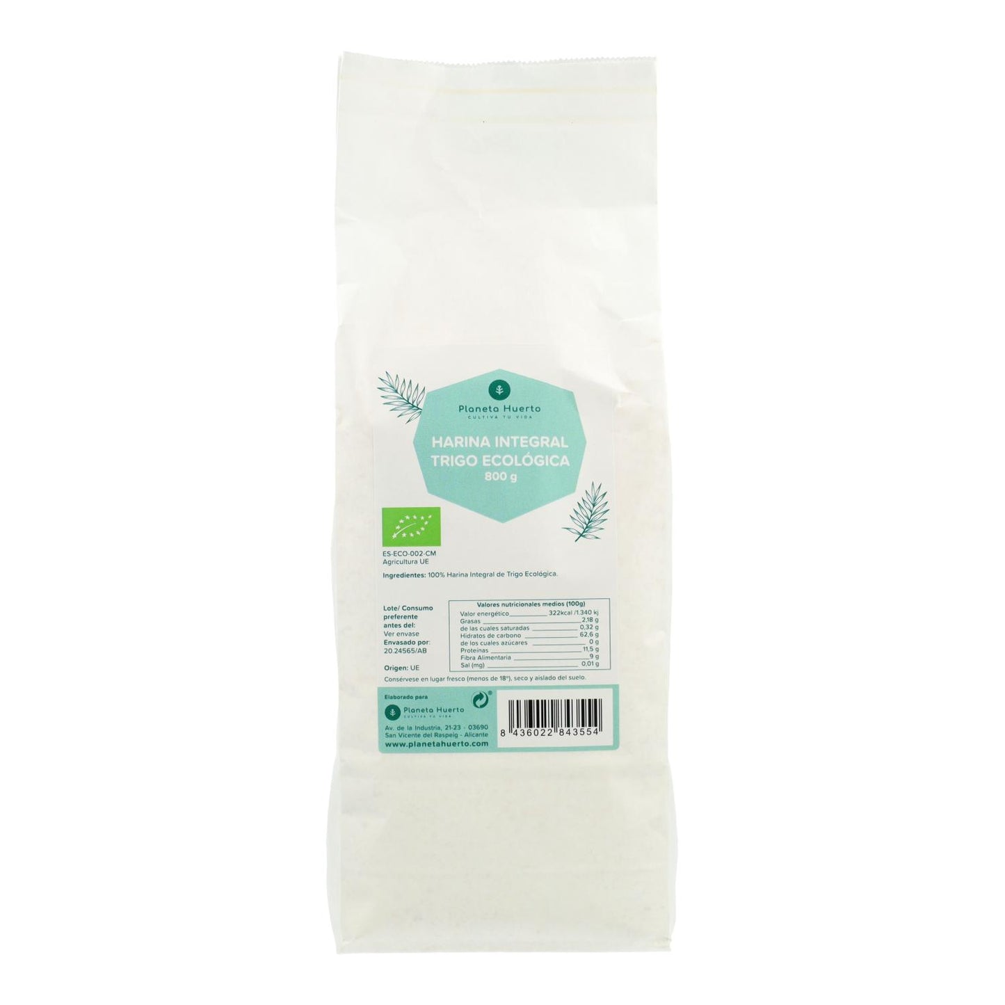 Harina Integral de Trigo Eco Planeta Huerto 800 g