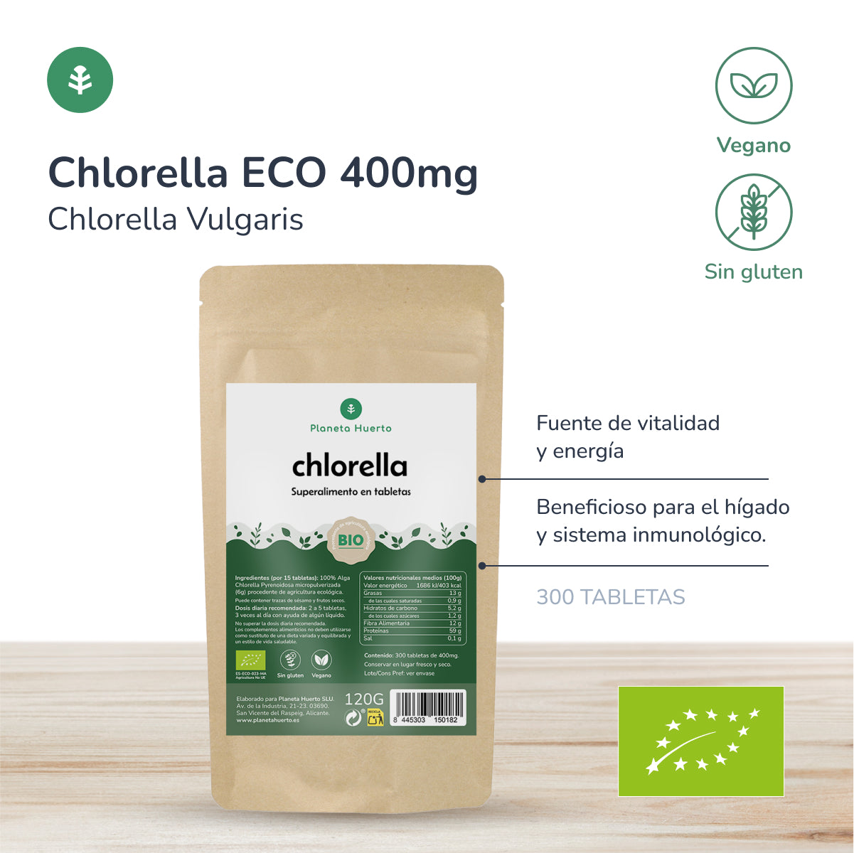 Chlorella BIO Planeta Huerto 120 g, 300 tabletas