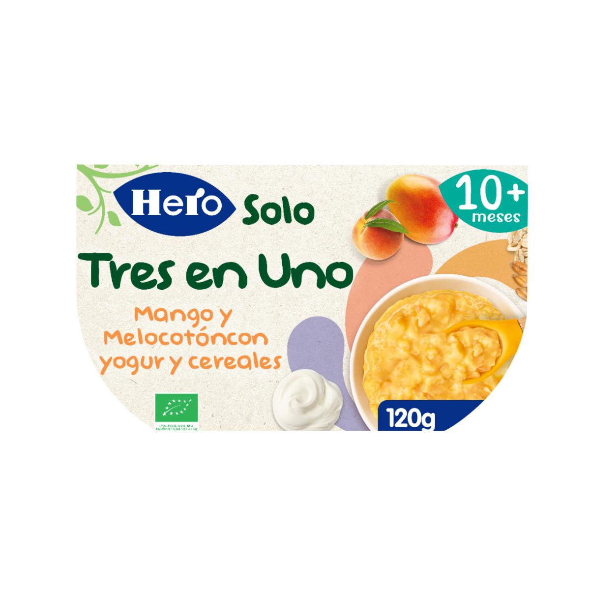 Tarrina de Mango y Melocotón con Yogur y Cereales 120 g-Hero Solo