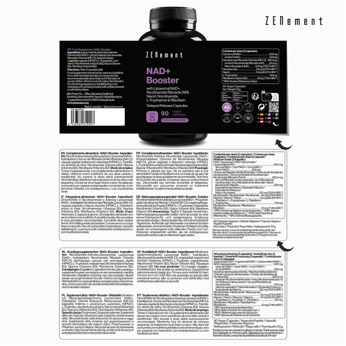 NAD+ Booster Zenement 90 Cápsulas Veganas