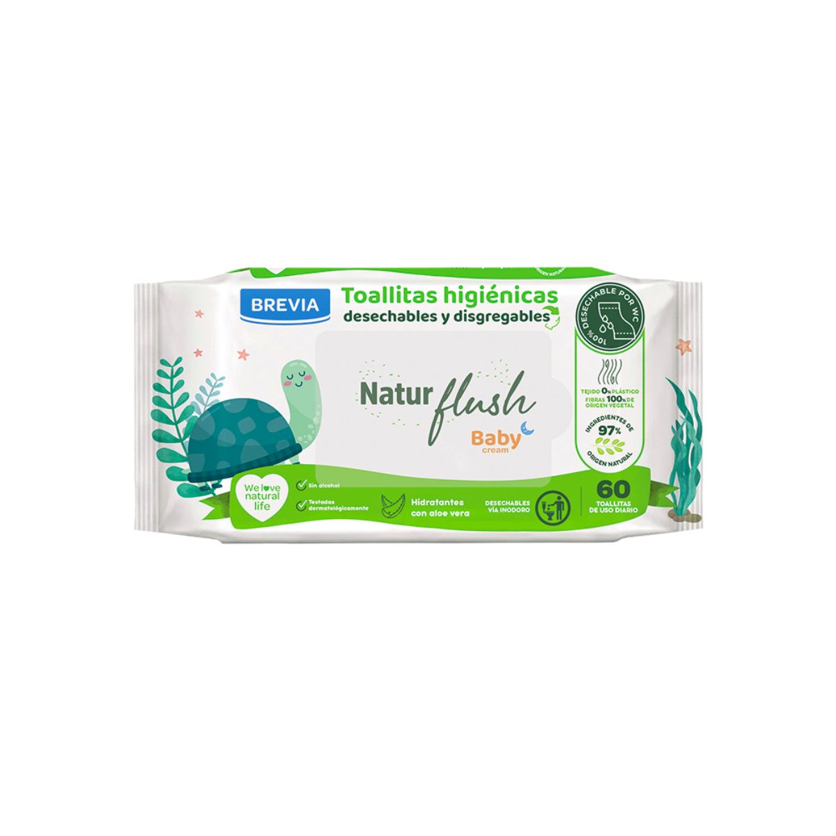 Toallitas Higiénicas Baby Cream para Bebé Brevia 60 uds