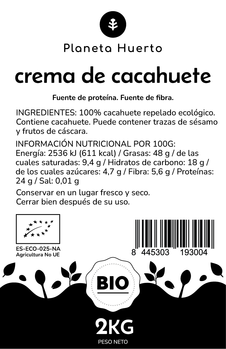 Crema de Cacahuetes ECO Planeta Huerto 2kg