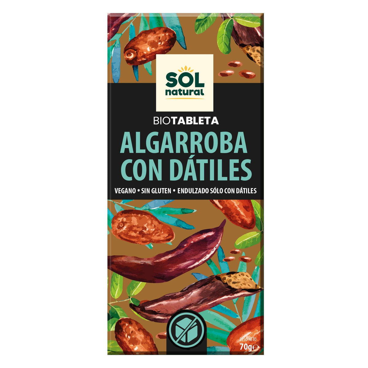 Chocolate vegano de algarroba con dátiles bio Sol Natural 70 g