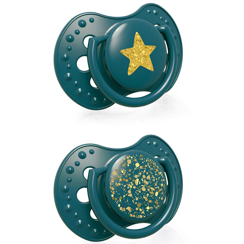 Chupetes dinámicos LOVI Stardust verde (2 ud.) 3-6 meses