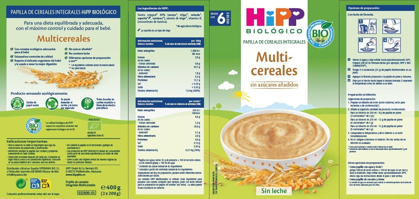 Papilla multicereales bio +6 meses HiPP 400 g