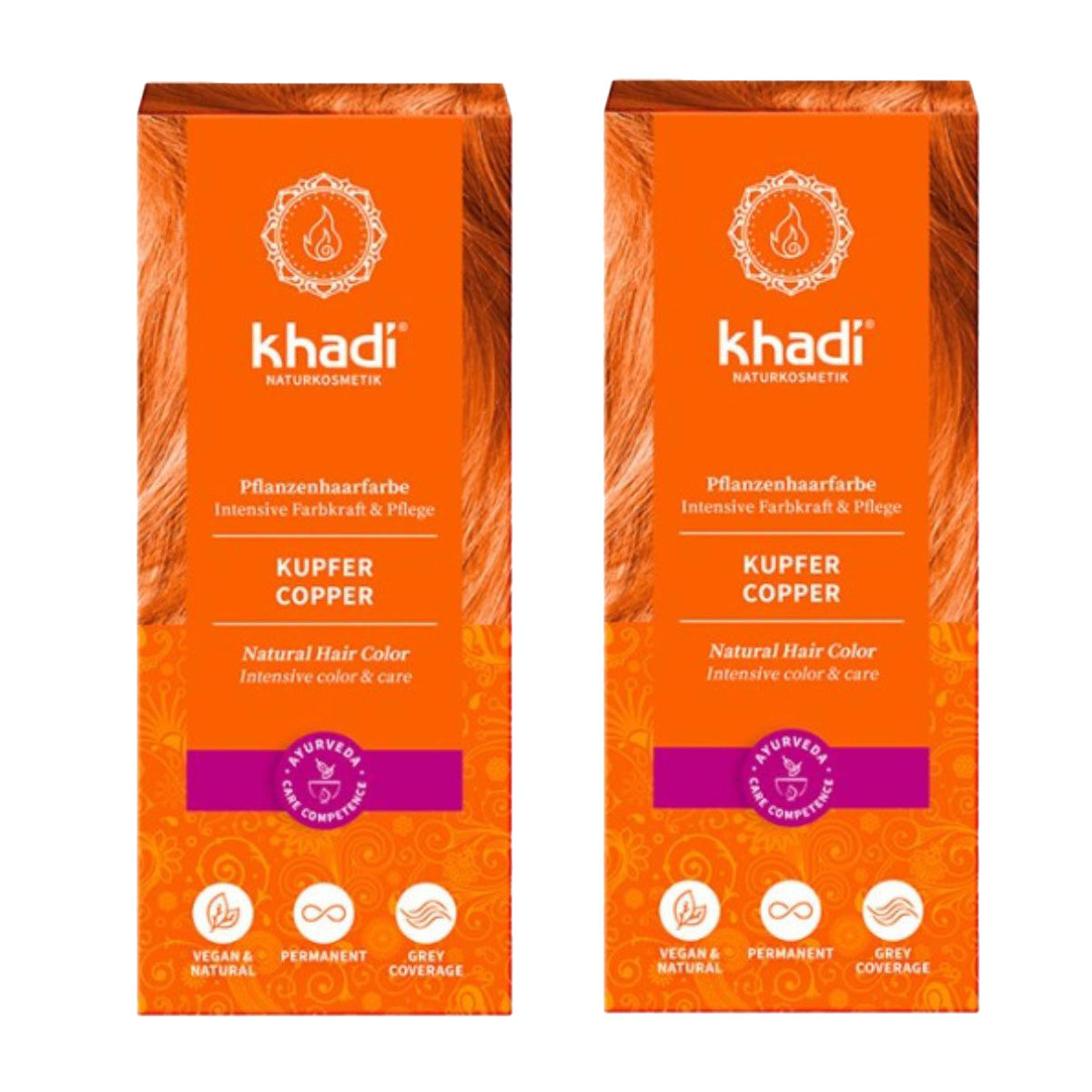 Pack 2x Tinte natural color cobre - rojizo, Khadi, 100 g