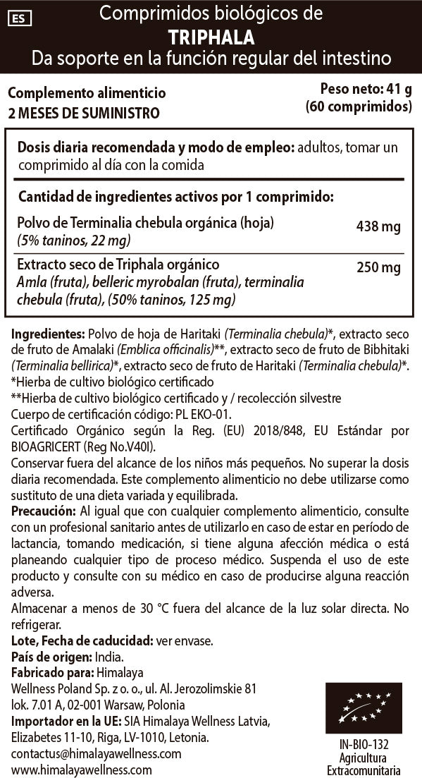 Triphala Organic, Himalaya, 60 cápsulas