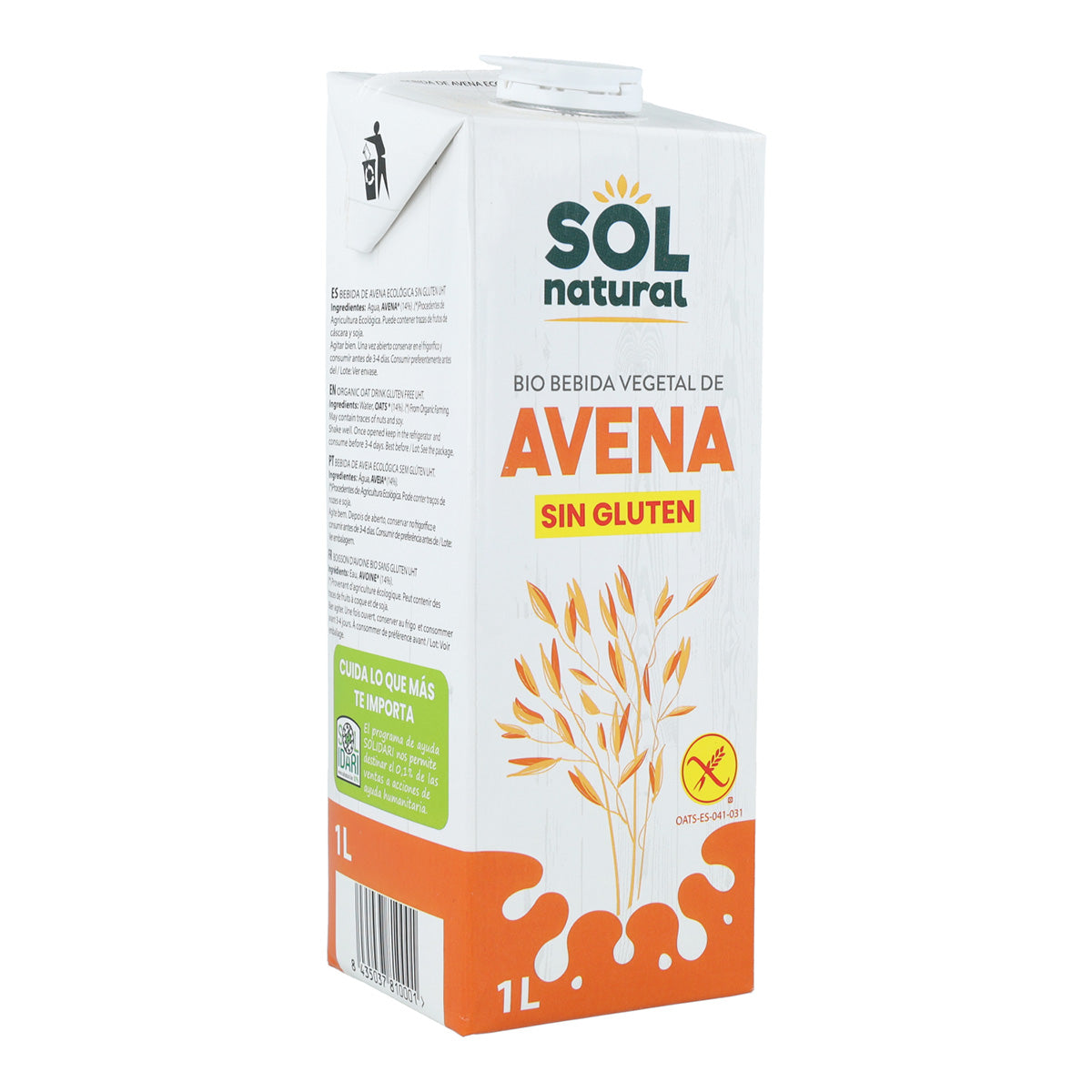Pack 4x Bebida Avena Sin Gluten Bio Sol Natural 1 L