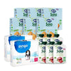 Pack 6 Pouch BIO de Yogur, Manzana y Fresa + 6 Galletitas animales Hero + Pañales T4 (7-18kg) Pingo 80 uds